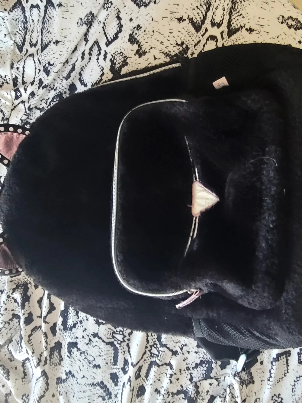 Black Fuzzy Heart Accent Backpack